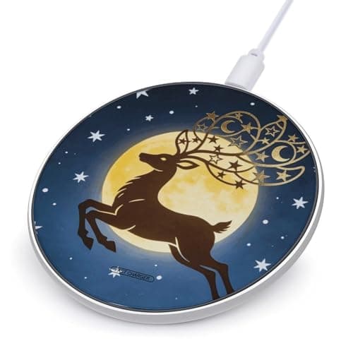 The Star Deer Treads on The Moon Wireless Charger Portable Fast Charging Pad Lightweight Wireless Charging Pad 10W Slim Charging Station for Phone Charger Mat for Travel Home Office Desk