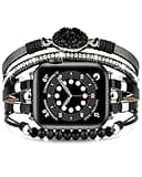 VISOOM Beaded Boho Bracelet Compatible for Apple Watch Band 42mm/44mm/45mm/46mm Series 11 10 9 8 7 SE Series 6/5/4 Women Leather Handmade Multilayer Wrap Watch Strap for iWatch Bands 3/2/1