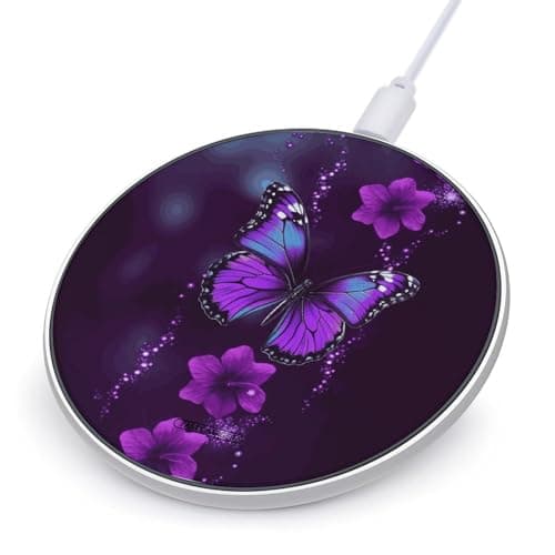 Purple Butterfly Wireless Charger 10W Fast Charging Pad Anti-Slip Qi Certified Wireless Charging Pad Charging Station Portable Phone Charger for All Wireless Charging Smartphone