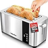 Mueller UltraToast Stainless Steel Toaster 4 Slice – Extra-Wide 1.6" Slots for Artisan Bread, Bagels & Frozen Waffles, 6 Browning Levels, LED Display, Cancel/Defrost/Reheat, Removable Crumb Tray