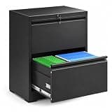 SWAJEC 2 Drawer Lateral File Cabinet with Lock, Black Metal Filing Cabinet for Home Office, Fits Letter/Legal/A4/F4 Hanging Folders, 28.5" H x 26.8" W x 15.7" D