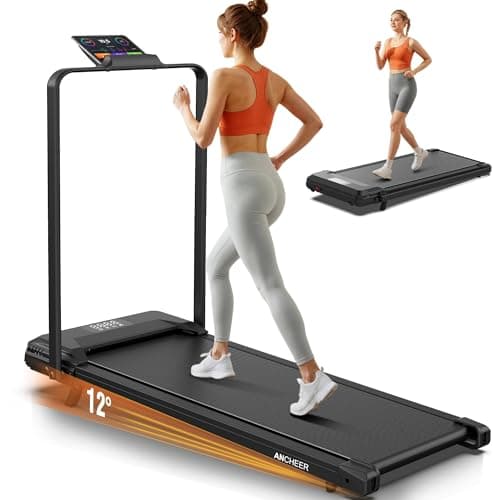 ANCHEER 12% Incline Walking Pad with Handle Bar, 3.0HP Mini Portable Treadmill, 320LBS Capacity Foldable Treadmill with Incline, Upgrade Under Desk Treadmill for Home/Office/Gym