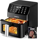 Beelicious Large Air Fryer, 12-in-1 Digital Airfryer with Window, 5.8Qt, 40+ Recipes, Flavor-Lock Tech, Dishwasher Safe,Shake Reminder, Compact, Quiet, Nonstick Air Fryers. Black