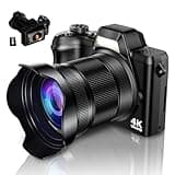 4K Digital Camera for Photography, 56MP Autofocus Vlogging Camera for YouTube Travel, 3" 180°Flip Screen & Lens Hood 16X Zoom, 32GB SD Card for Teens & Beginners Carbon Black