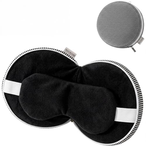 BOROLA 2-in-1 Travel Neck Pillow with Sleep Mask, Foldable U Shaped Airplane Pillow with PP Cotton, Portable Soft Pillow for Flights, Train, Car, Office Nap(Black White Stripe)