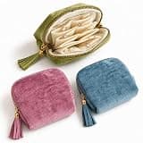 3PCS Vintage Travel Jewelry Pouch Set, Small Velvet Jewelry Organizer Bags with Zipper, Portable Anti-Tangle Storage for Necklaces, Rings & Earrings, Soft Multi Layer Jewelry Case for Women