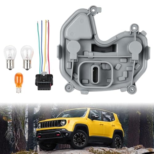 Abliseoum Rear Tail Light Lamp Holder Bracket with Harness and Bulbs Left Driver Side, Compatible with Jeep Renegade 2015–2023,Rear Tail Lamp Housing Replacement for 68270892AA