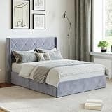 OLIXIS Full Lift Up Storage Bed Frame with Wingback Headboard, Grey