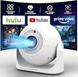 【Built-in APPS & Auto Focus & 180° Rotation】Mini Projector with WiFi and Bluetooth, Portable Smart Ceiling Projector, Home Theater Outdoor Movie Bedroom Use, Compatible with Smartphone