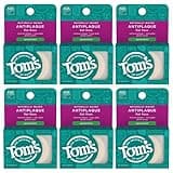 Tom's of Maine Naturally Waxed Antiplaque Flat Dental Floss, Spearmint, 32 Yards 6-Pack (Packaging May Vary)