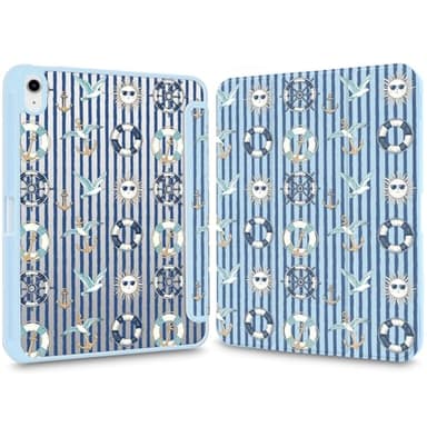 VibrantFruitique Stylish Case for iPad Pro 11"(M5) 2025 6th Gen/(M4) 2024 5th Gen Sailor Navy Blue Clear Hard Back Hybrid Case,with Pencil Holder Trifold Stand Slim Tablet Cover for Girls Women