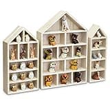 Ikee Design House-Shaped Wooden Shadow Cubby Box Display Shelf Organizer Storage Shadow Box for Mini Figures, Set of 3, Wash White Color, 10 W x 2 1/4 D x 15 H in