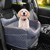 Dog Car Seat - Memory Foam Dog Booster Seat for Small Dogs Up to 25lbs-Elevated Pet Car Seat with Storage Pockets and Dog Seat Belt-Soft Pet Travel Bed for Front & Back Seats-Removable Washable-Grey