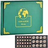 Aptbyte Coin Collection Supplies Holder Book for Collectors, 300 Pockets Coin Collection Organizer Storage Box Case Album for 20/25/ 27/30/ 38mm Coins (Earth Pattern Green)