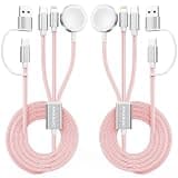 2Pack Travel Essentials for Apple Watch Charger,Cruise Vacation Camping Essentials,iPhone Charger,Multi Charging Cable,3 in 2 Charging Docks for iWatch Series 11-2/Ultra,iPhone 17-12,Car,Pink