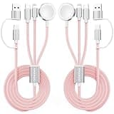 2Pack Travel Essentials for Apple Watch Charger,Cruise Vacation Camping Essentials,iPhone Charger,Multi Charging Cable,3 in 2 Charging Docks for iWatch Series 11-2/Ultra,iPhone 17-12,Car,Pink