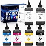 250ML Hard UV Ink 6-Pack Rigid Type Ultraviolet UV Ink for Hard Surface Materials with XP600 TX800 i3200 DX5 DX6 DX7 i1600 L805 1390 DX10 Printhead and Printers (BK C M Y W+V)