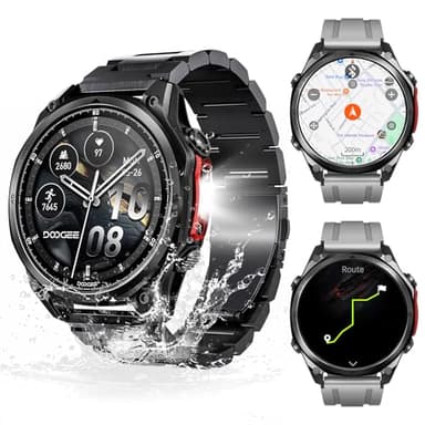 DOOGEEEco Anywise W1 Pro Mens Smart Watch, 5ATM Dual-Band GPS Offline Maps,1.43'' Fitness Smart watches for Android Phone/iPhone Compatible,170+ Sports Modes, Answer/Make Calls/12 Days Battery/3 Strap