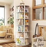 Aheaplus 6 Tier Rotating Bookshelf Tower, Revolving Bookcase, 360° Round Spinning Book Shelf, Narrow Swivel Bookshelves Vertical Rolling Turning Corner Bookshelf Organizer for Small Space, White