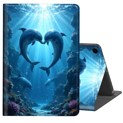 BREIDMKFM Case for Samsung Galaxy Tab A11+ Plus/A9+ Plus 11 Inch 2026/2024,Auto Wake/Sleep Multi-Angle Viewing PU Leather Slim Shockproof Protective Folio Stand Smart Cover,Dolphin Couple Ocean