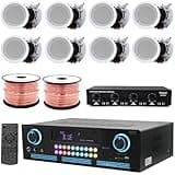 Home Theater System Kit - 2000 W Bluetooth Amplifier w/ 8 Qty of 6.5" Framed Ceiling Speakers 200 W Each, 4-Ch Speaker Selector w/Volume Control, 500 ft Speaker Wire & Remote for Home, Office- Vaiyer