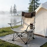 GENTERUN 3-Position Reclining Camping Chair with Footrest, Heavy-Duty Steel Frame Folding Outdoor Chair with Cup Holder & Side Pocket, Portable for Beach Lawn Picnic Fishing, Beige