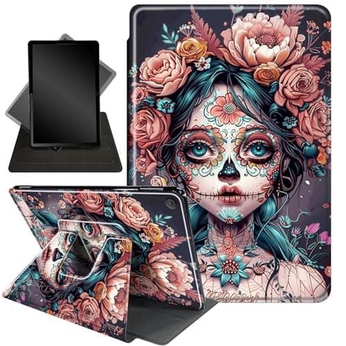 Case for Amazon Fire HD 10 Tablet (7th and 9th Generation, 2017 and 2019 Release),360 Degree Rotating Stand Smart Protective Case for Kindle Fire HD 10 7th 9th Gen 10.1",Girls and Flowers