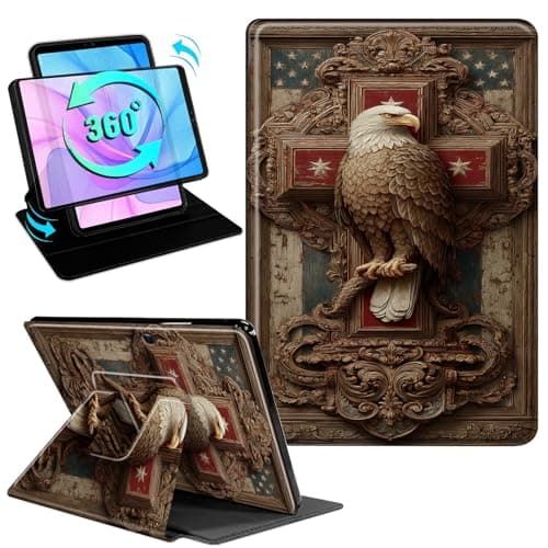 Gmeyutqy Case for Microsoft Surface Pro 11/10/9 13 Inch 2024/2022, 360 Degree Rotating Swivel Stand Flip Shockproof Leather Cover with Auto Sleep/Wake, Christian Cross Eagle