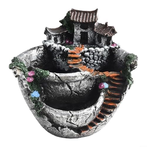 Unique Resin Flowerpot with Imaginative House Design and Separated Sections for Organized Plant Arrangement (silver)