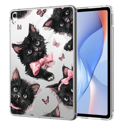 AdorableWhimsy Cute Kitty Cat Case for iPad 9th/7th/8th Generation (2021/2020/2019) 10.2 Inch Kawaii Animal Bow Design Clear Protective Slim Tablet Cover Shockproof Transparent Hard Shell