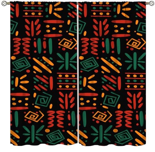 DKMQQUL African Tribal Juneteenth Curtains, Traditional Kwanzaa Black Liberation Theme Print Window Treatment for Kitchen Living Room Bedroom Office Drapes, 42x54 Inch