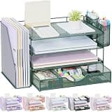 gianotter 4-Tier Desk Organizer with Drawers, File Holders, Letter Trays and Pen Holders - Workspace Accessories for Office Supplies (Green)