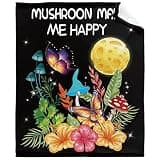Mushroom Makes Me Happy Blanket Throw, Ultral Soft Warm Lightweight Flannel Fleece Micro Mysterious Butterfly Blanket Suit for Bed Couch Sofa Travel Gift Home Mushroom Decor 60"x50" M for Teens