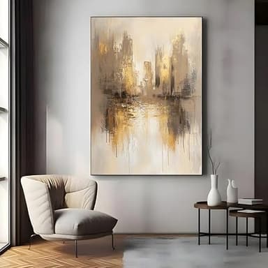 AOXUBI Modern Abstract Canvas Wall Art Print - Beige, Golden, Black, White, Gray & Nude Tones - Large Living Room & Bedroom Decor(90x145cm/35x57in/Unframed)