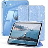 SQQSOOZ Case for iPad A16 11th Generation 11 Inch 2025 & iPad 10th Generation Case 10.9 Inch 2022 with Pencil Holder, Cute Sparkly Shiny Clear Back Shell, Trifold Stand Glitter Cover, Sky Blue