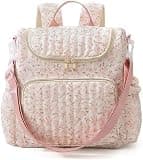 Lushandy Quilted Diaper Bag Backpack, Compact Floral Diaper Backpack Purse with Stroller Straps Baby Travel Hospital Bag