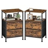 SONGMICS Nightstand, Bed Side Table, End Table with 2 Drawers and 1 Open Shelf, Industrial, Set of 2, Rustic Brown, BELLAH Collection ULGS062K101S