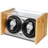 Watch Winder Smith Quiet Bamboo Watch Winder 2 for Automatic Watches, Vertical Rest Timer Function for Easy Glance