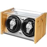 Watch Winder Smith Quiet Bamboo Watch Winder 2 for Automatic Watches, Vertical Rest Timer Function for Easy Glance