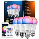 Vanance Smart Light Bulbs, WiFi & Bluetooth 5.0, Work with Alexa Google Assistant, App Control, Color Changing LED Bulb,E26 800LM Dimmable RGB Lights, Smart Home Lighting, Dimmable, 4Pack with Remote