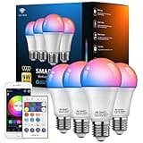 Vanance Smart Light Bulbs, WiFi & Bluetooth 5.0, Work with Alexa Google Assistant, App Control, Color Changing LED Bulb,E26 800LM Dimmable RGB Lights, Smart Home Lighting, Dimmable, 4Pack with Remote