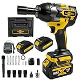 Rhovixster 1/2 Impact Gun Cordless - Impact Wrench Set, 1/2 Torque Impact, Brushless Motor High Torque Impact Guns with 2pcs 4Ah Battery & 1pcs Charger, 850N.M Torque