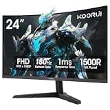 KOORUI 24 inch Curved Gaming Monitor 180Hz FHD 1080P Computer Monitor, 1ms 1500R Display, Adaptive Sync, FreeSync Premium, HDMI 2.0X2 & DP 1.2, VESA, Tilt, 24E6CA