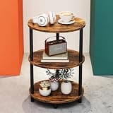 RISWER Round Small Side Table - 3 Tier Oval Accent Table for Small Spaces, Rustic Wood and Metal Couch End Table, Nightstand for Bedroom or End Table Living Room, Easy to Assemble, Rustic Brown
