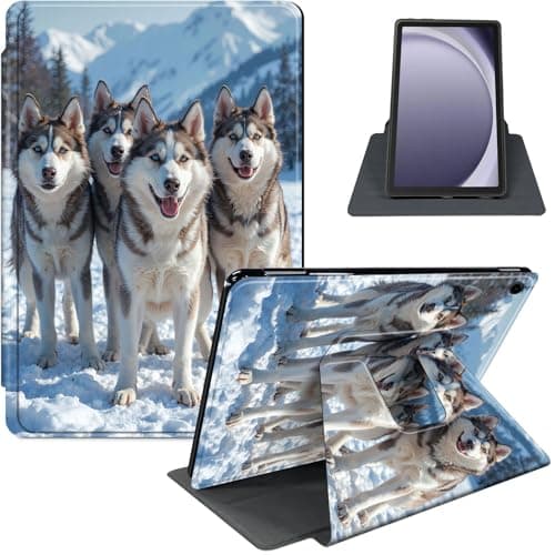 GYSYZJDH for Samsung Galaxy Tab A9 8.7-Inch 2023 Case, 360° Rotating PU Leather Stand Cover with Auto Sleep/Wake, Shockproof TPU Backl, Husky Dogs