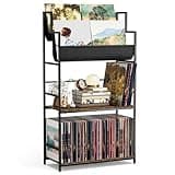 Aquzee Vinyl Record Storage, 4-Tier LP Record Display Shelf, Holds Up to 250 Albums, Record Organizer Holder, Album Storage for Vinyl Records LP Magazine, Rustic Brown
