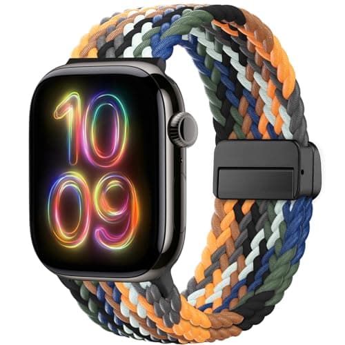Braided Stretchy Band Compatible with Apple Watch Bands 38mm 40mm 41mm 42mm 44mm 45mm 46mm 49mm Women Men, Soft Nylon Solo Loop Magnetic Sport Strap for iWatch Series 11 10 9 8 7 6 5 4 3 2 1 SE Ultra