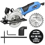 G LAXIA Mini Circular Saw, 6Amp 5200RPM Corded Circular Saw with Rip Guide, 24T TCT Wood Blade & 60T HSS Metal Blade – 1.67" Cutting Depth at 90°, 1" at 45° for Bevel Cuts, for Wood, Thin Metal, PVC
