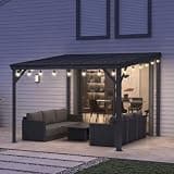 PURPLE LEAF 10' x 10' Outdoor Wall Mounted Gazebo Metal Roof with Light Drainage System Outdoor Living Shelter for Family Gatherings Backyard Lounge and Dining Area