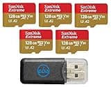 SanDisk Micro 128GB Extreme Memory Card (5 Pack) Compatible with DJI Air 2S, Air 2, Mini, Mini 2, Mavic 2 Drone Series (SDSQXAA-128G-GN6MN) Bundle with 1 Everything But Stromboli MicroSD Card Reader